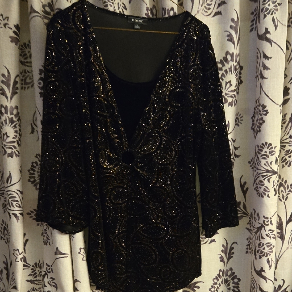 Elementz Black Sequin 3/4 Sleeve Blouse